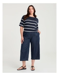 Cotton Lyocell Wide Leg Crop Pant Dark Ink Wash