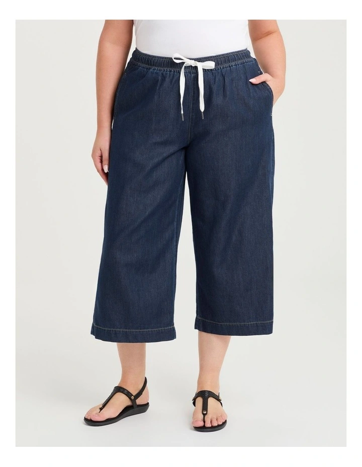 Cotton Lyocell Wide Leg Crop Pant Dark Ink Wash image 3