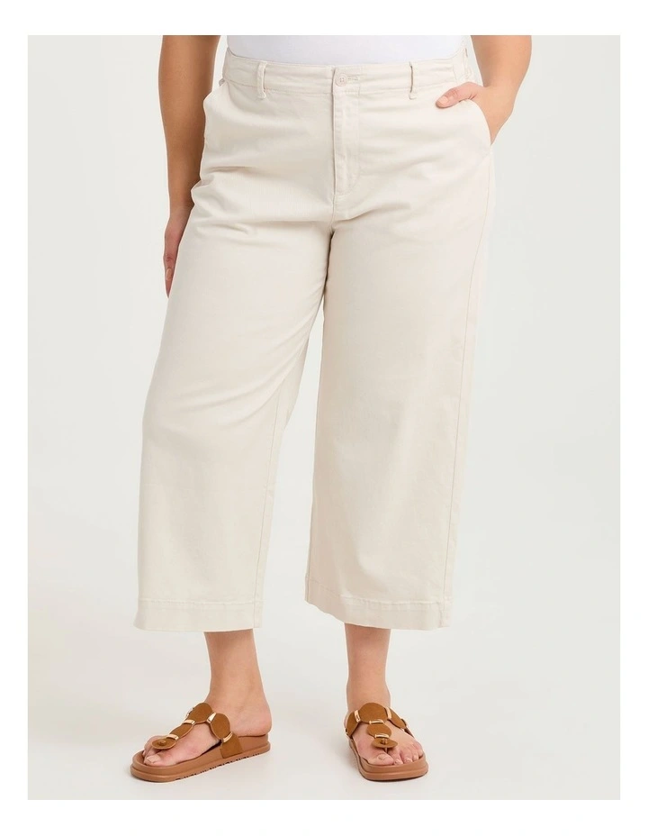 Cotton Wide Leg Chino Crop Pant Parchment image 3