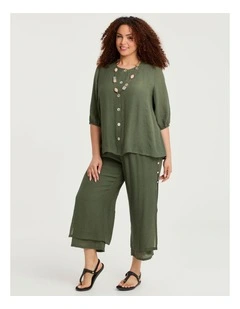 Natural Tiered Wide Leg Crop Pant in Willow Green