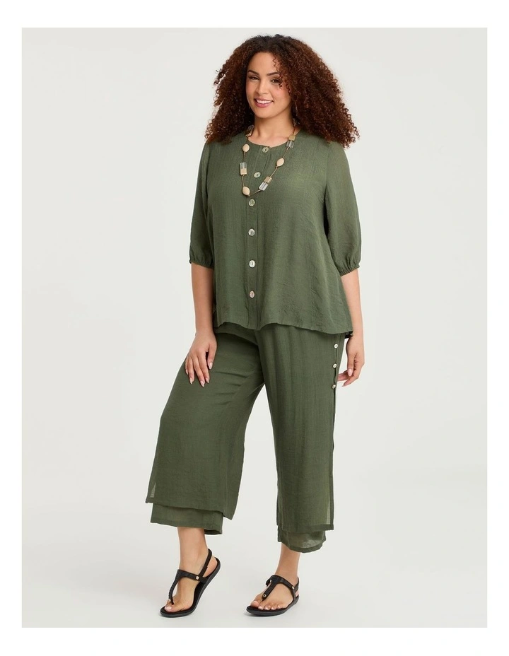 Natural Tiered Wide Leg Crop Pant in Willow Green image 1