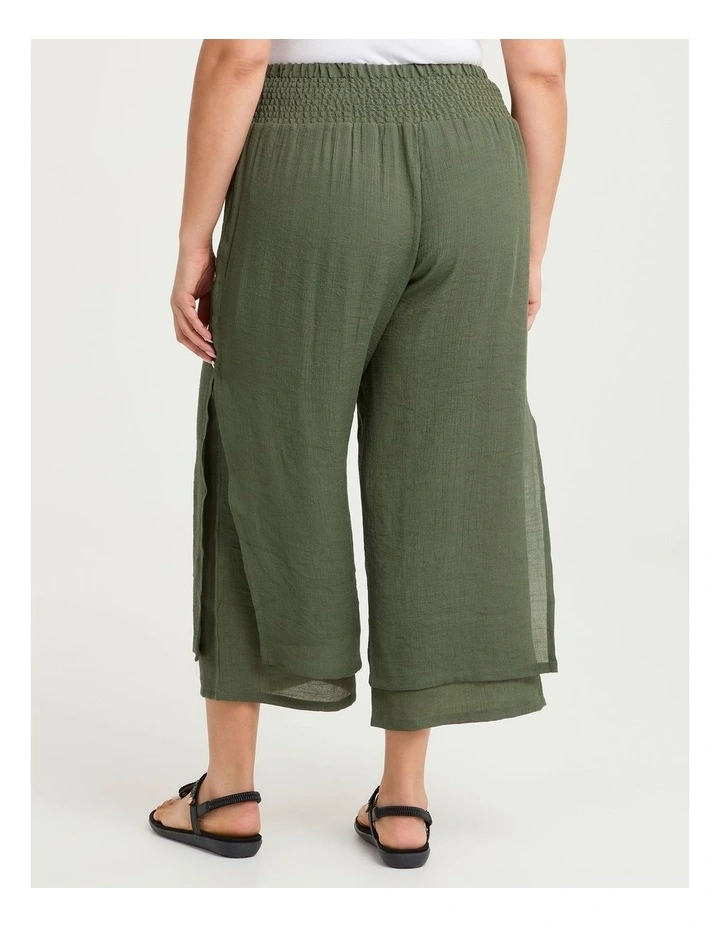 Natural Tiered Wide Leg Crop Pant in Willow Green image 2