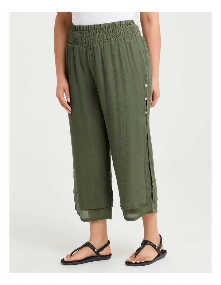 Natural Tiered Wide Leg Crop Pant in Willow Green image 3