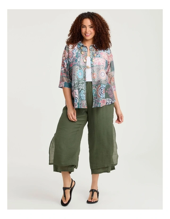 Natural Tiered Wide Leg Crop Pant in Willow Green image 4