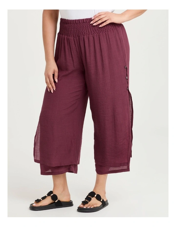 Natural Tiered Wide Leg Crop Pant in Beetroot image 3