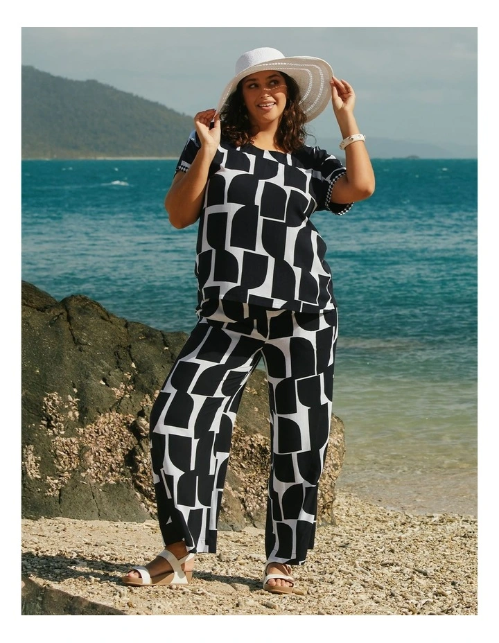 Natural Monochrome Wide Leg Pant Navy/white image 4