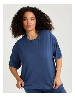 Micro Modal Satin Trim Pyjama Top Sailor Blue