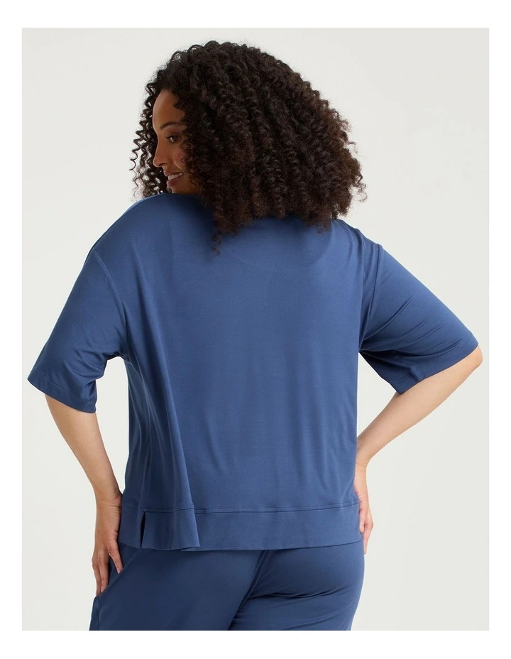 Micro Modal Satin Trim Pyjama Top Sailor Blue image 2