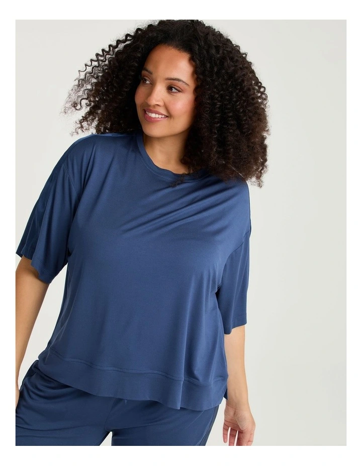 Micro Modal Satin Trim Pyjama Top Sailor Blue image 3