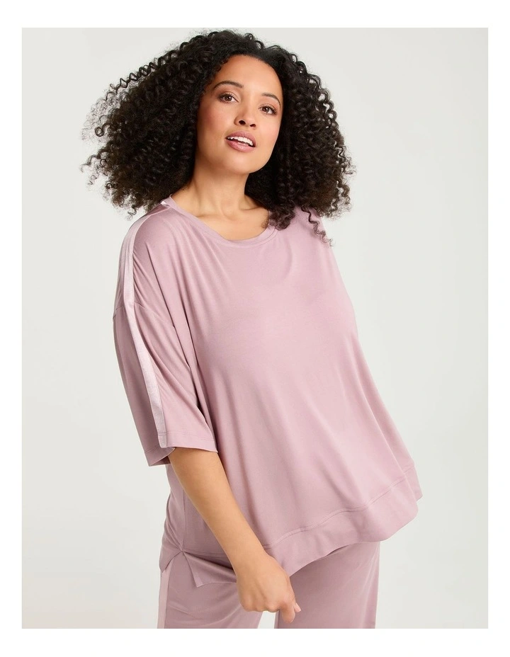 Micro Modal Satin Trim Pyjama Top Smoke Pink image 1