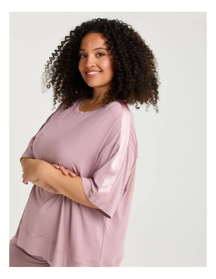 Micro Modal Satin Trim Pyjama Top Smoke Pink image 3