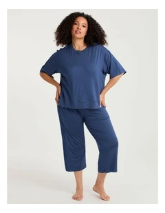 Micro Modal Satin Trim Pj 3/4 Pant Sailor Blue