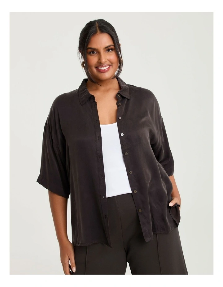 Cupro Relaxed Side Split Shirt Chocolate image 1