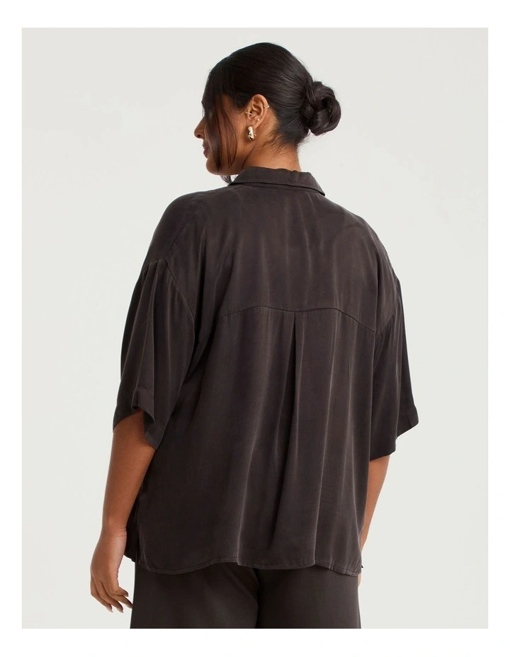 Cupro Relaxed Side Split Shirt Chocolate image 2