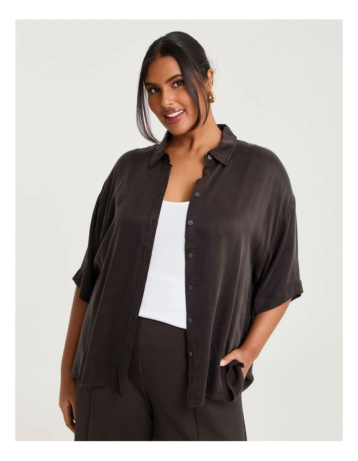 Cupro Relaxed Side Split Shirt Chocolate image 3