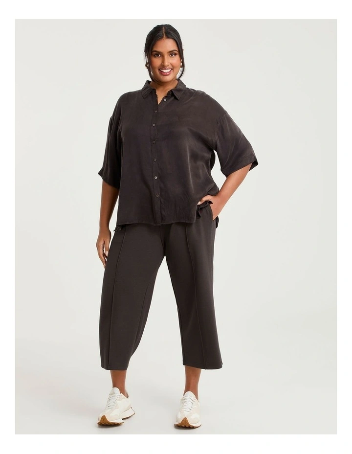 Cupro Relaxed Side Split Shirt Chocolate image 4