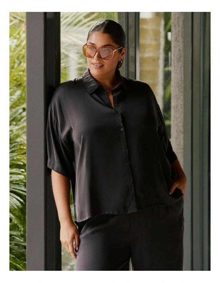 Cupro Relaxed Side Split Shirt Chocolate image 5