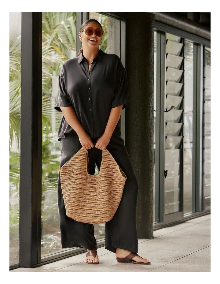 Cupro Relaxed Side Split Shirt Chocolate image 6