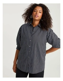 Cotton Blend Modern Stripe Shirt Black/off White