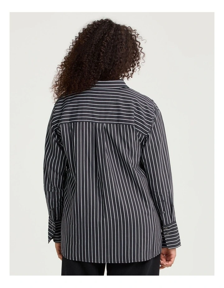 Cotton Blend Modern Stripe Shirt Black/off White image 2
