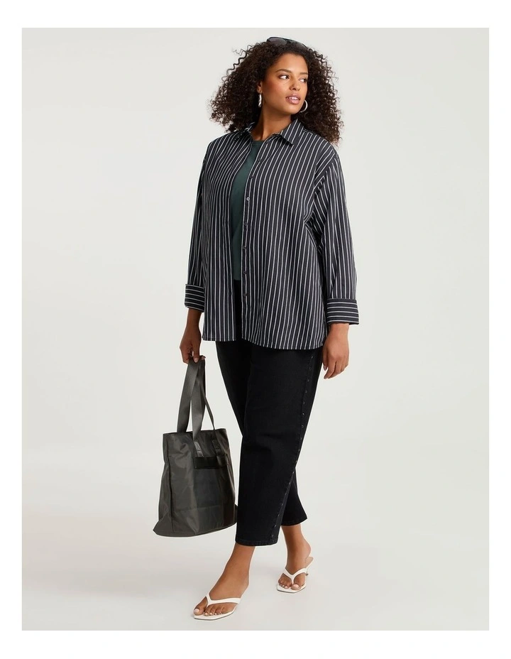 Cotton Blend Modern Stripe Shirt Black/off White image 4