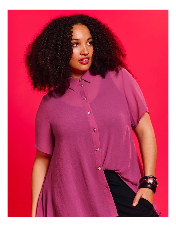 Chiffon Pleat Back Detail Shirt Diva Pink image 5