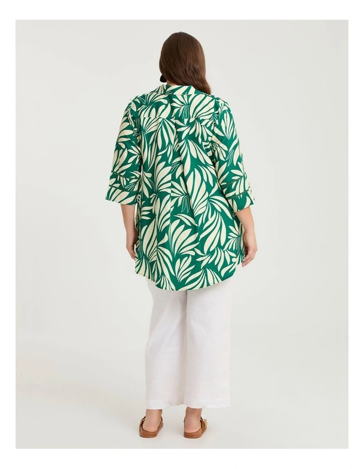 Abstract Print Natural Shirt Green Leaf Print image 2