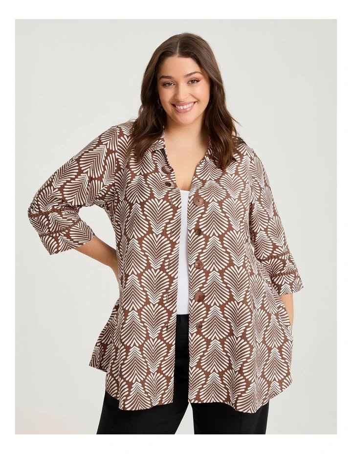 Abstract Print Natural Shirt Brown Leaf Print image 1