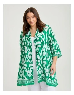 Ikat Border Natural Shirt Green White Print