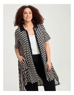 Chevron Stripe Fit & Flare Shirt Black Beige Stripe