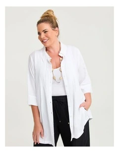 Linen Blend Pintuck Detail Shirt White