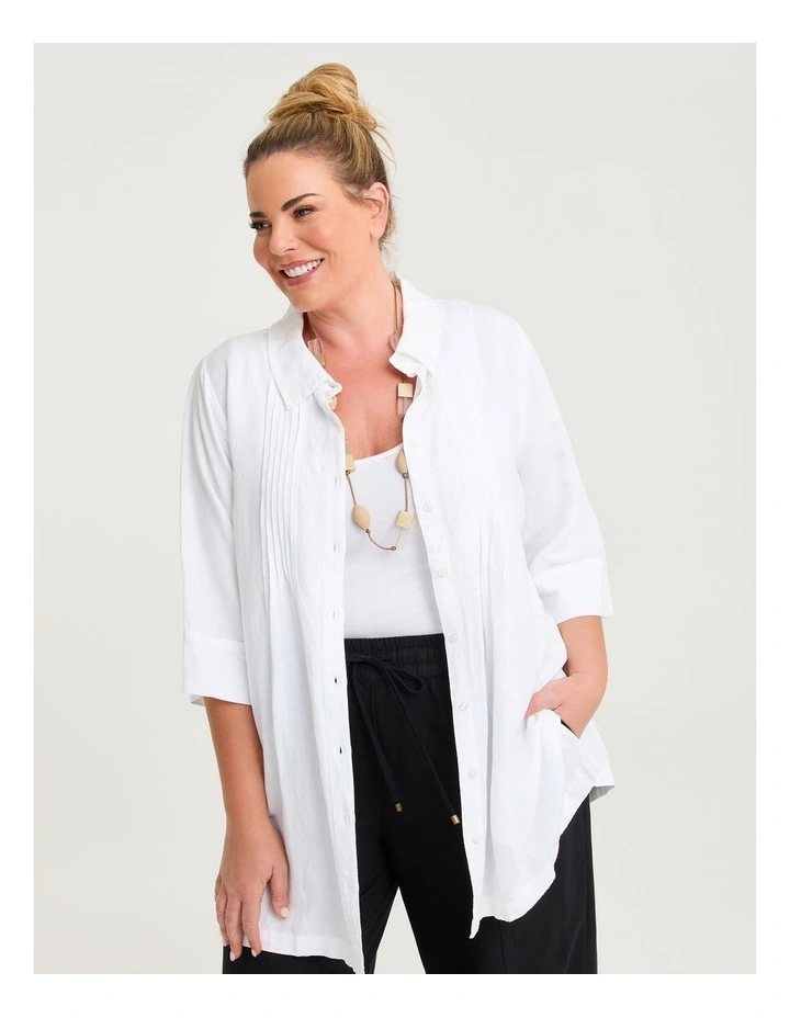 Linen Blend Pintuck Detail Shirt White image 1
