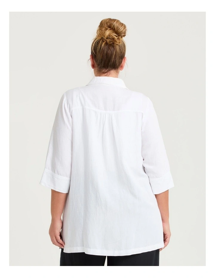 Linen Blend Pintuck Detail Shirt White image 2