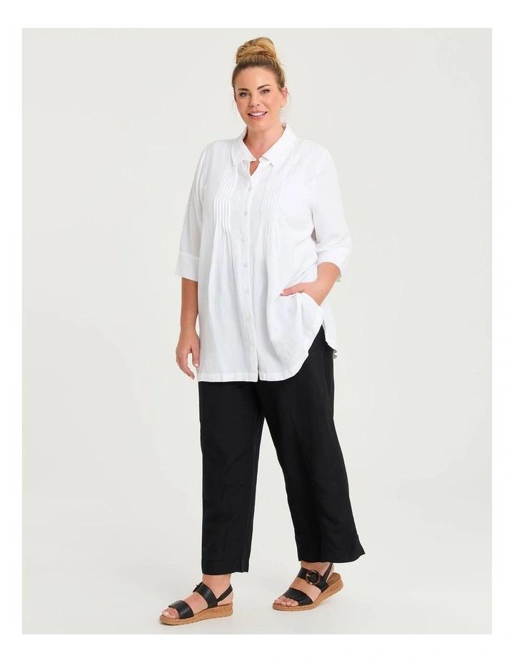 Linen Blend Pintuck Detail Shirt White image 3