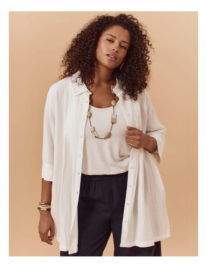 Linen Blend Pintuck Detail Shirt White image 4