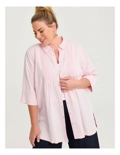 Linen Blend Pintuck Detail Shirt Chalk Pink