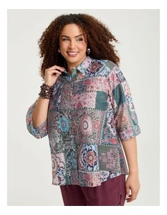 Lyocell Linen Patchwork Shirt Print