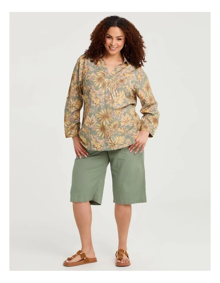 Cotton Linen Longline Short Light Khaki image 1