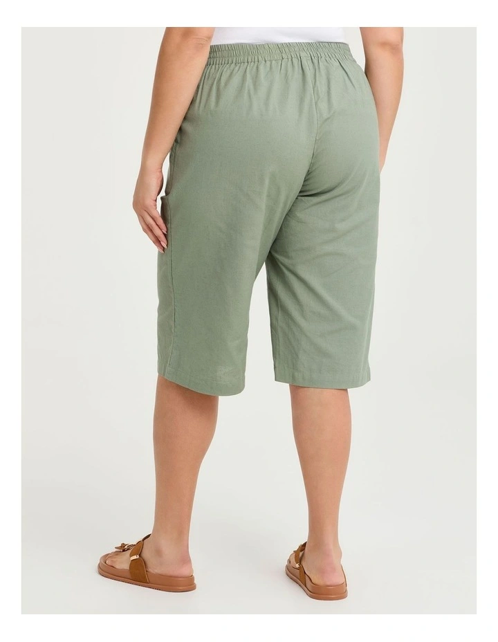 Cotton Linen Longline Short Light Khaki image 2