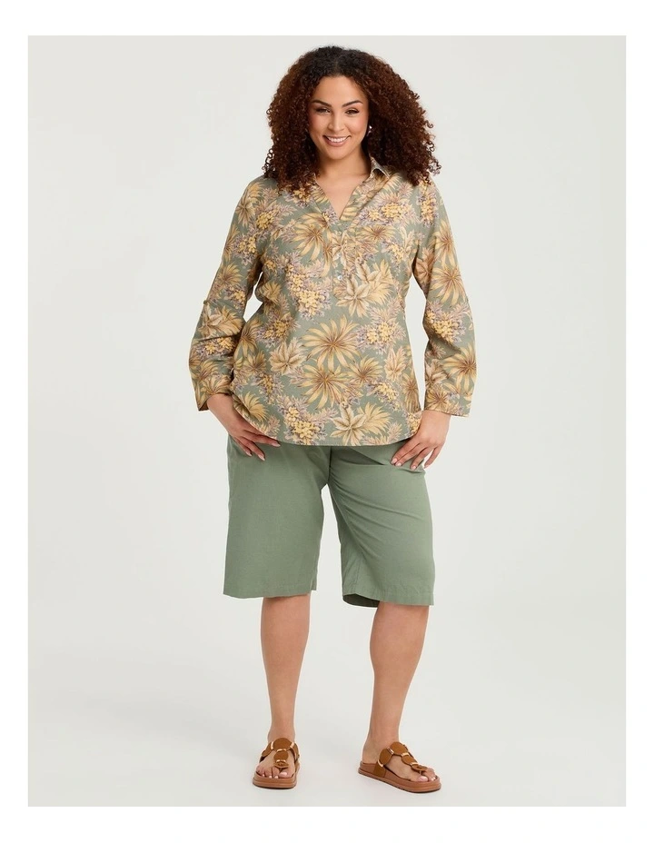 Cotton Linen Longline Short Light Khaki image 4