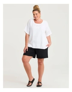Linen Blend Pull On Short Black