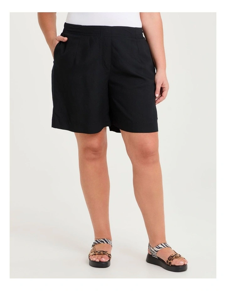 Linen Blend Pull On Short Black image 3