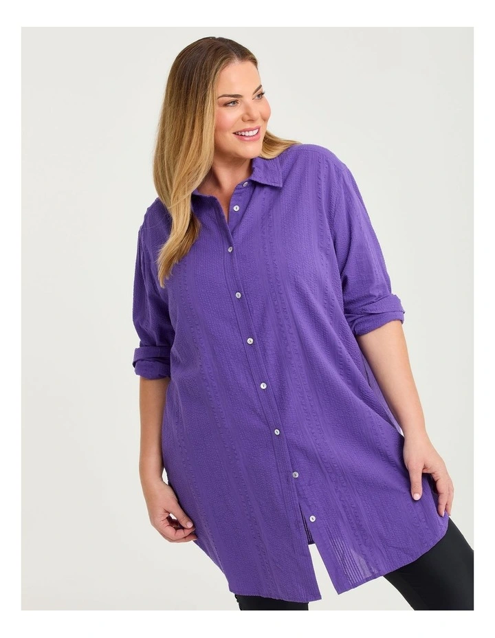 Cotton Seersucker Cover Up Shirt Deep Purple image 3