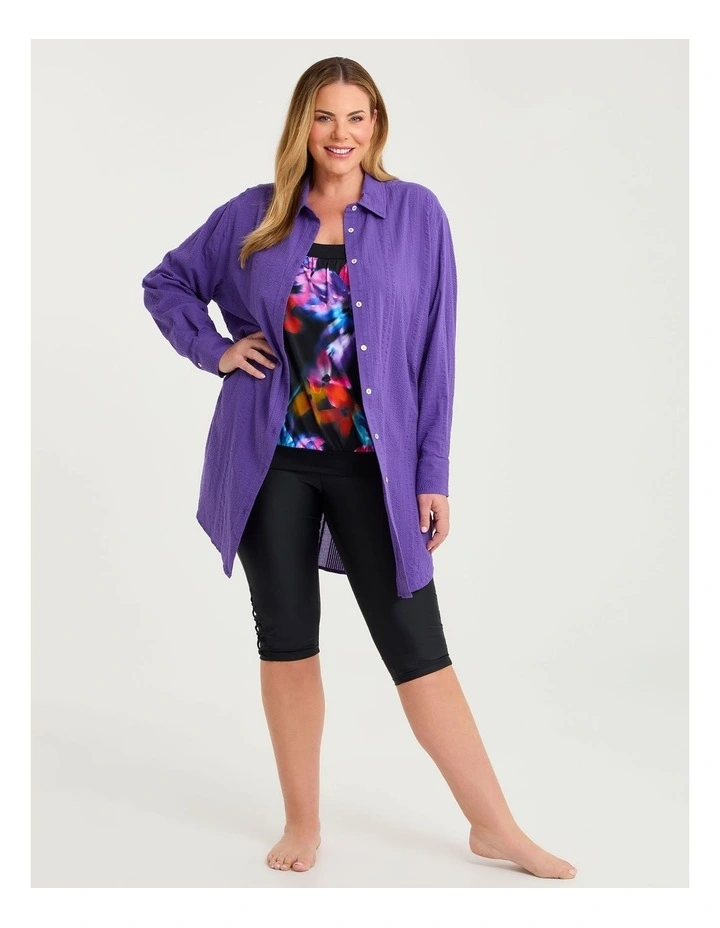 Cotton Seersucker Cover Up Shirt Deep Purple image 4