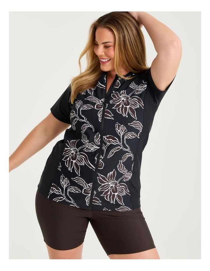 Tropic Noir Zip Rash Vest Black/Print image 3