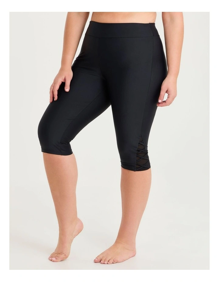 Lattice Detail Capri Swim Legging Black image 3