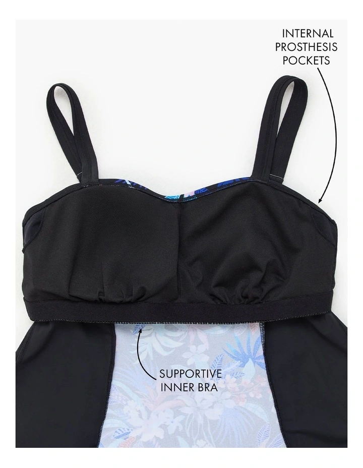 Masectomy Tropical Swim Dress Black/print image 5