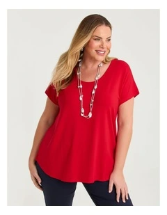 Natural Round Neck Everyday T-shirt Racing Red