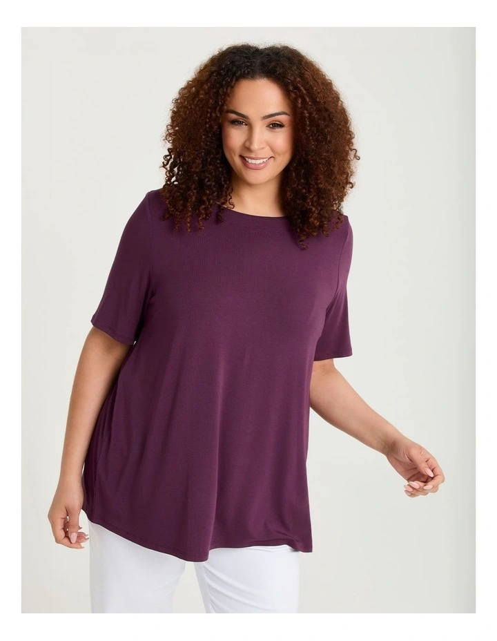 Bamboo Foundation Round Neck Top Burgundy Grape image 1