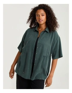 Mel Lyocell Cinched Waist Shirt Emerald